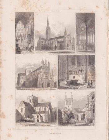 Antique Print, Salisbury, Winchester, 1851