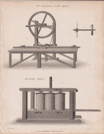Antique Engraving Print, Sugar Mill, 1810