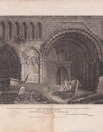 Antique Engraving Print, Dunstaple Priory Church, 1805