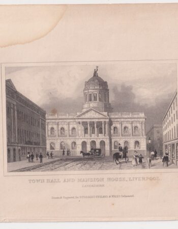 Antique Engraving Print, Town Hall and Mansion House, Liverpool, 1830 ca.