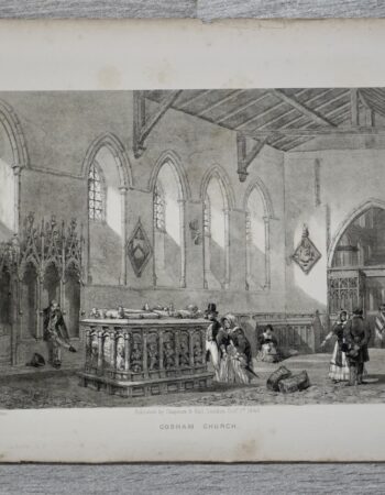 Antique Engraving Print, Cobham Church, 1843