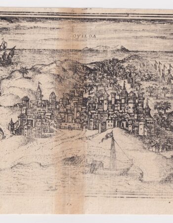 Antique Engraving print, Franz Hogenberg Quiloa, Map from "Civitates Orbis Terrarum" - by F.Hogenberg - 1575