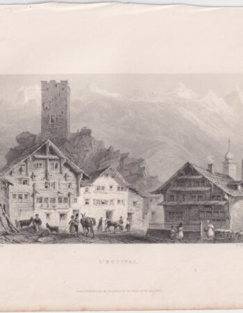 Antique Engraving Print, L'hopital, 1835