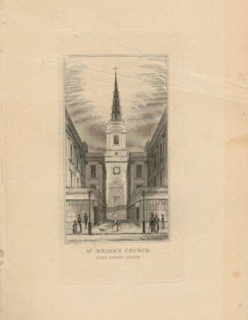 Antique Engraving Print, St. Bride's Church, London, 1845