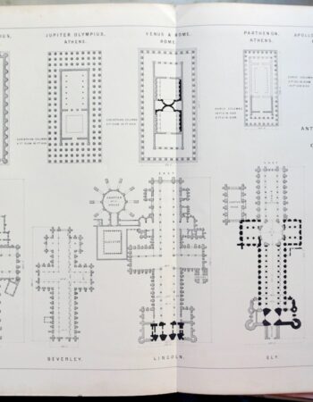 Rare antique print, A comparison between ancient temples and cathedrals, 1870 ca.