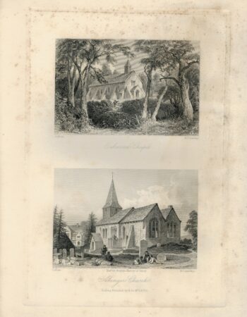 Antique Engraving Print, Abinger Church, Oakwood Chapel, 1845 ca.