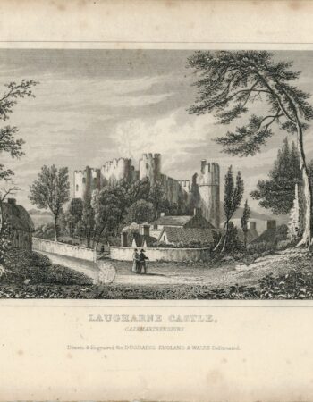 Antique Engraving Print, Laugharne Castle, 1840
