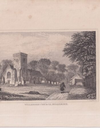Antique Engraving Print, Willesden Church, Middlesex, 1828