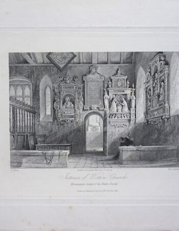 Antique Engraving Print, Interior of Wotton Church, 1845