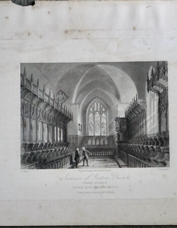 Antique Engraving Print, Interior of Gatton Church, 1830 ca.