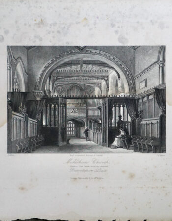 Antique Engraving Print, Mickleham Church, Surrey, 1830 ca.
