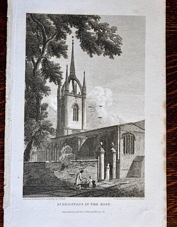 Antique engraving print, St. Dunstans in the East, 1815