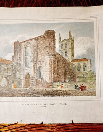 Antique Engraving Print: St. Saviour's Church, Southwark, Surry, London 1820