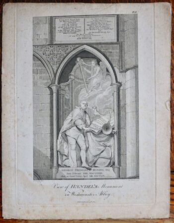 Antique Engraving Print, View of Handel's. Monument in Westminster Abbey, 1785