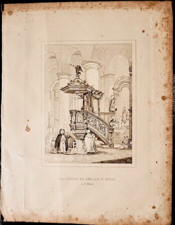 Antique Engraving Print, La chaire de l'église St. Denis à St. Omer, 1770 ca. (rare)