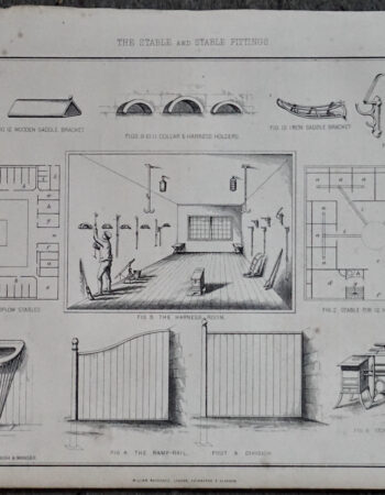 Antique Print, The Stable and Stable Fittings, 1880