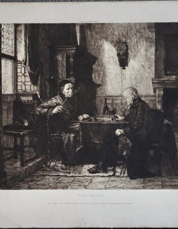 Antique Engraved Print, Checkmate, etched by E. Mardsen, 1880