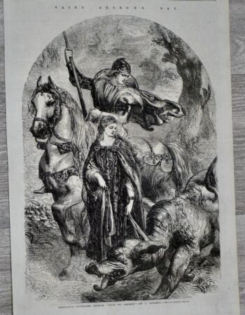 Antique Print, England's Tutelary Patron, 1861