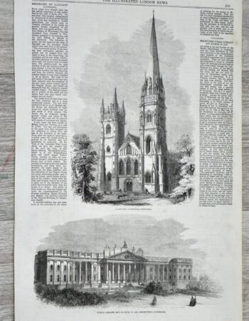 Vintage Print, Melbourne; LLandaff Cathedral, 1861