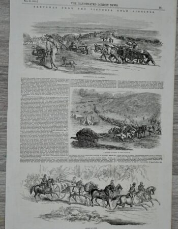 Antique Print, Sketches from the Victoria Gold Diggings, 1853