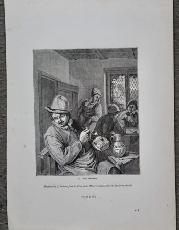 Antique Engraving Print, The Smoker, 1840 ca.