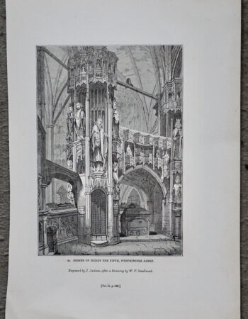 Antique Engraving Print, Shrine of Henry the Fifth, Westminster Abbey, 1835