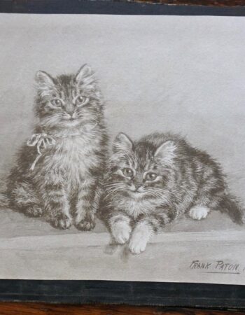 Antique Watercolor, Two Little Kittens, by Frank Paton, 1899