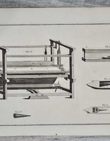 Antique Engraving Print, Facing Woolen Manufactory, 1739 ca.