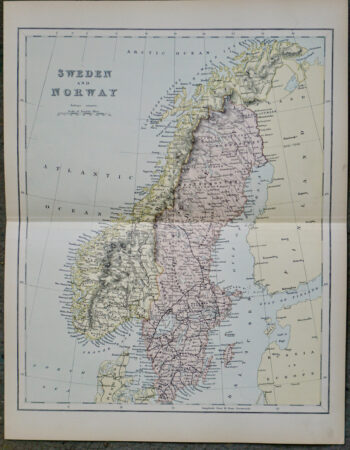 Vintage Map, Sweden and Norway, 1901