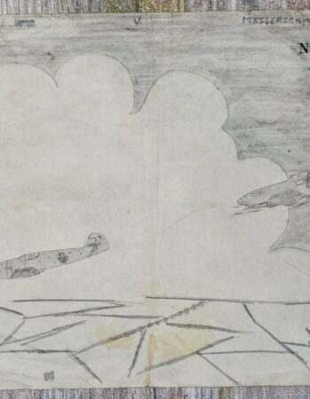 Vintage Pencil drawing on paper, Spitfire