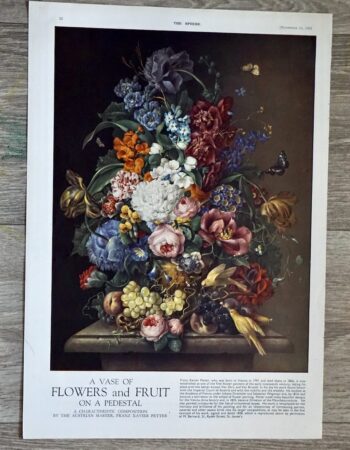Vintage Print, A vase of Flowers and Fruit, 1952