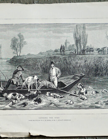Antique Print, Landing the Stag, 1872