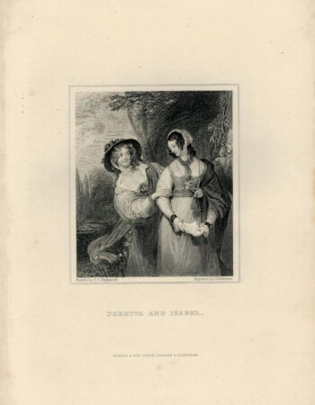 Rare Antique Engraving Print, Doretta and Isabel, 1830