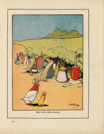 Rare Vintage Print, Mrs. Duck Goes Calling, Ernest Aris, 1919