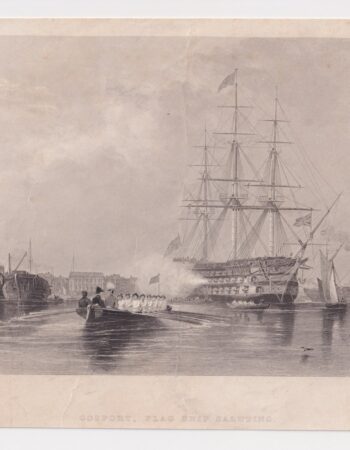 Antique Engraving Print, Gosport, Flag Ship Saluting, 1842