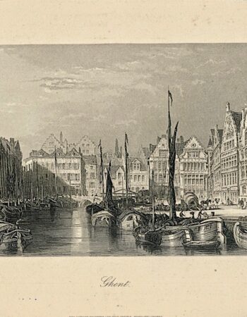 Antique Engraving Print, Ghent, Belgium, 1840