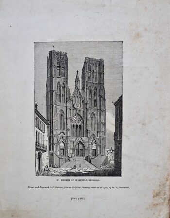 Antique Engraving Print, Church of St. Gudule, Brussels, 1835