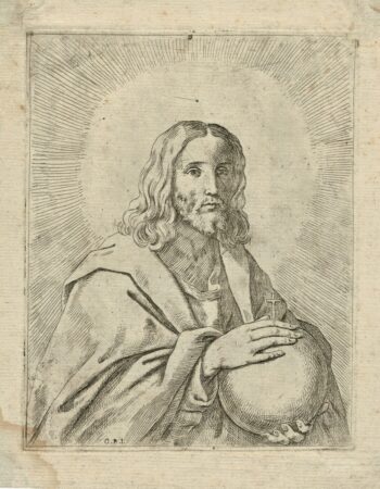 Rare Antique Original Engraving Etching, Christ by Guido Reni, 17th Century