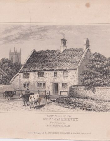 Antique Engraving Print, Birth Place of Rev. d Ja.s Hervey, 1840
