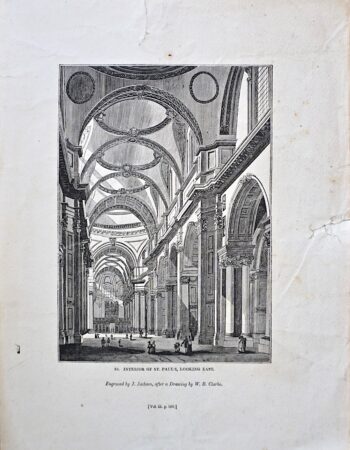 Antique Engraving Print, Interior of St. Paul's, Looking East, 1835