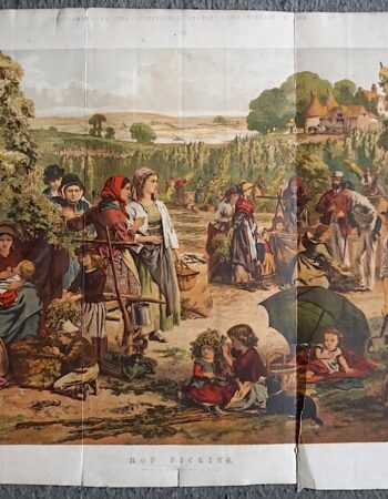 Antique Print, Hop Picking, from a picture by A. Hunt, 1867