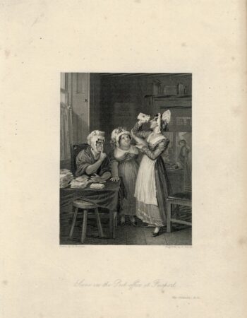 Rare Antique Engraving Print, Scene in the Post Office at Fairport, 1836