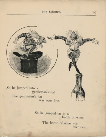 Rare Vintage Print, So he jumped into a gentleman's hat..., 1895