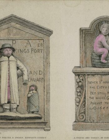 Thomas Hosmer Shepherd, King Charles 1st porter and dwarf, Newgate street.; A Figure and Tablet in pannier Alley Newgate St., 1829