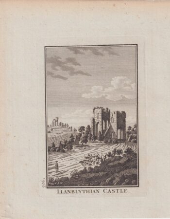 Antique Engraving Print, Llanblythian Castel, 1776