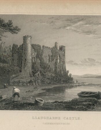 Antique Engraving Print, Llaugharne Castle, Caermarthenshire, 1831