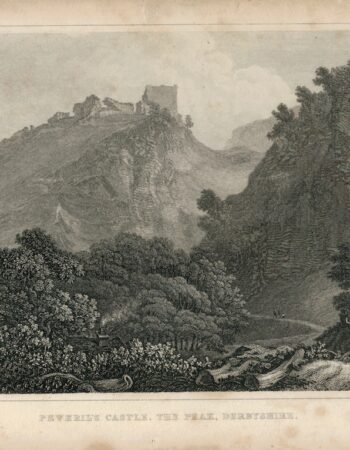 Antique Engraving Print, Peveril's Castle, the Peak, Derbyshire, 1830