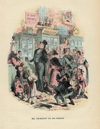 Antique Print, Mr. Pecksniff on his mission, 1843