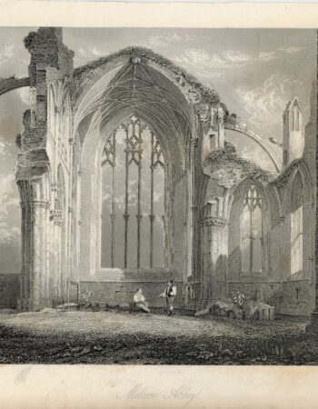 Antique Engraving Print, Melrose Abbey, 1860 ca.