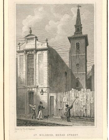 Antique Engraving Print, St, Mildred, Bread Street, 1816